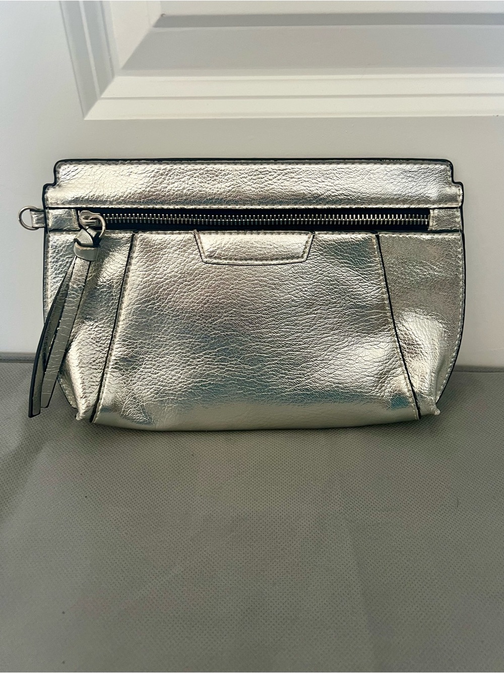 Express Metallic Silver Clutch with Tassel Zip